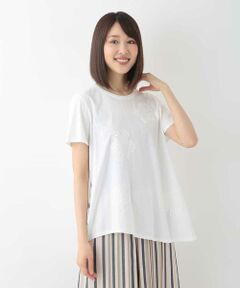 【洗える】フラワーモチーフコットンスムースTシャツ