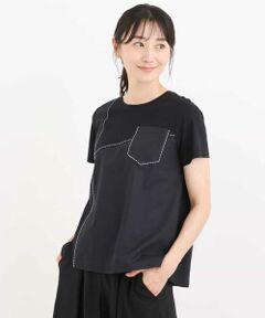 【洗濯機で洗える】アクセントステッチ異素材ジョイントTシャツ