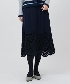 【洗える】ベロア刺繍レースフレアスカート