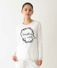 デイリーユースに欠かせない使い勝手の良い長袖Tシャツ<br><br>◆ デザイン･おすすめポイント ◆<br>コットンスムースのさらりと優しい肌触りで軽やかに着用頂ける汎用性の高い一枚です。アウトラインのステッチに加え、リボンやプリントを合わせたモチーフメッセージがアクセント。サイドスリット入りのスクエアヘムで前後差を付けたスタイリングしやすいフォルムも特徴です。<br>model:H172 B81 W58 H86 着用サイズ:M<br><br>◆ 素材 ◆<br>やや薄手でさらりとした風合いのコットンスムース生地を使用。レイヤードやジャケットインにも合わせやすいお作りです。<br><br>-----------------------------------<br>透け感 : 白のみややあり<br>伸縮性 : あり　<br>光沢感 : なし<br>生地の厚さ : やや薄手<br>-----------------------------------