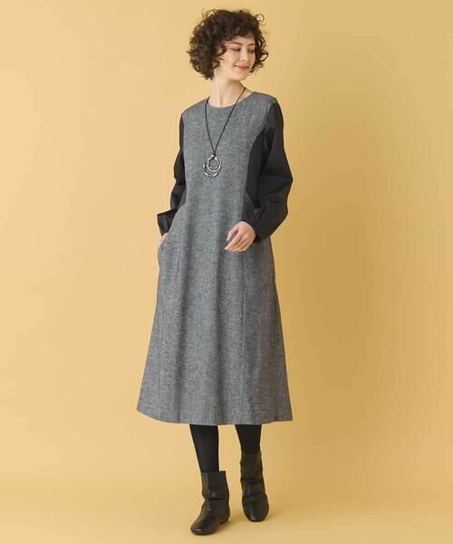 HIROKO BIS / ヒロコビス ロング・マキシ丈ワンピース | ファンシーヘリンボーンドッキングワンピース | 詳細16