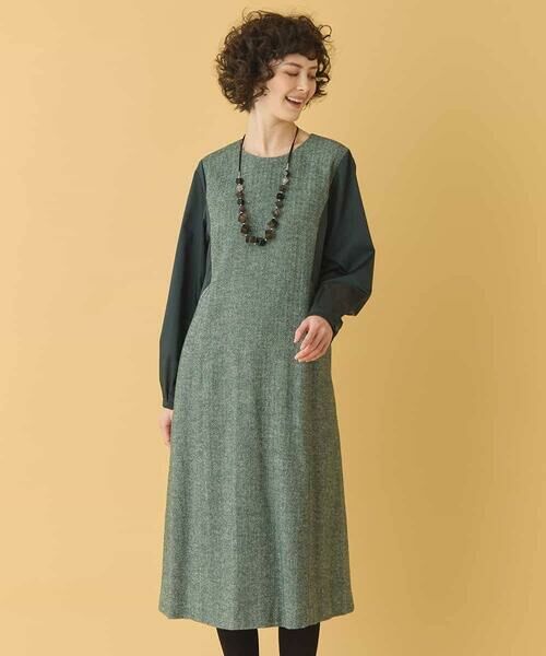 HIROKO BIS / ヒロコビス ロング・マキシ丈ワンピース | ファンシーヘリンボーンドッキングワンピース | 詳細20