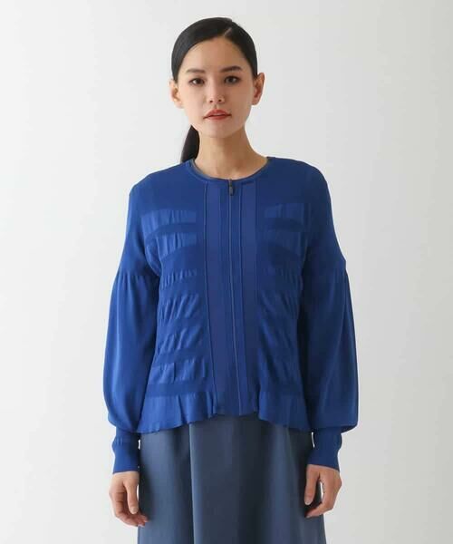 HIROKO BIS / ヒロコビス カーディガン・ボレロ | シャーリングニットジップカーディガン | 詳細1