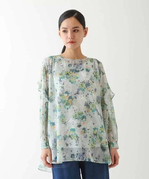 HIROKO BIS/ヒロコビス フラワープリントチュニック丈ブラウス グリーン M HIROKO BIS/ヒロコビス フラワープリントチュニック丈ブラウス グリーン M
