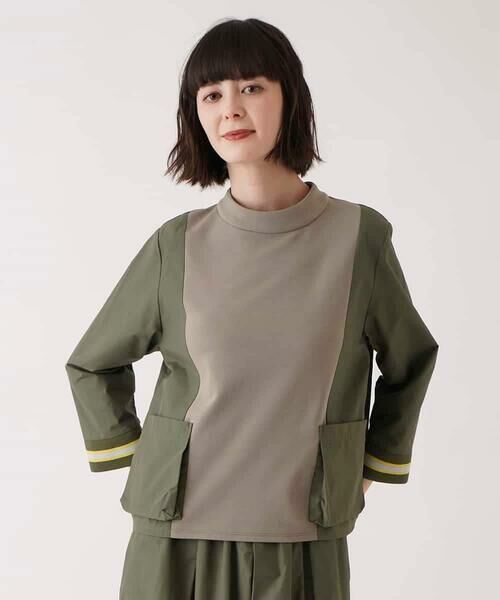 HIROKO BIS/ヒロコビス ジョイント配色プルオーバートップ /洗える カーキ L HIROKO BIS/ヒロコビス ジョイント配色プルオーバートップ /洗える カーキ L