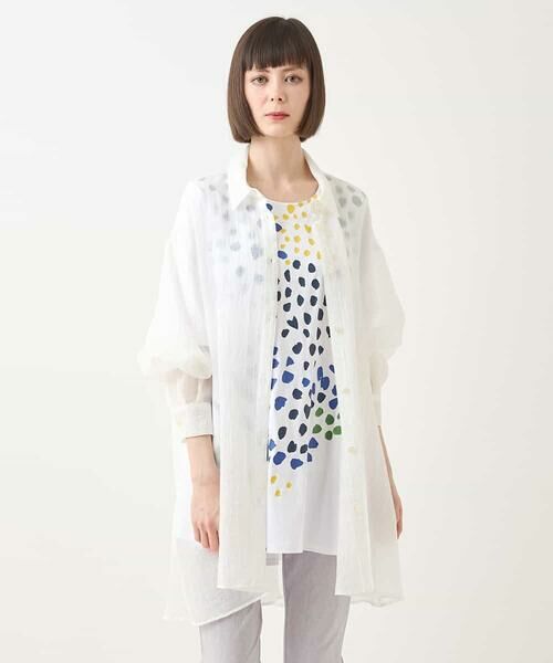 HIROKO BIS/ヒロコビス シュリンクシアーロングシャツ /洗える ホワイト M HIROKO BIS/ヒロコビス シュリンクシアーロングシャツ /洗える ホワイト M