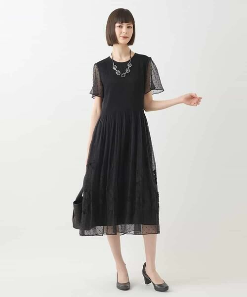 HIROKO BIS / ヒロコビス ロング・マキシ丈ワンピース | ドットフラワーシャーリング切り替えワンピース | 詳細16