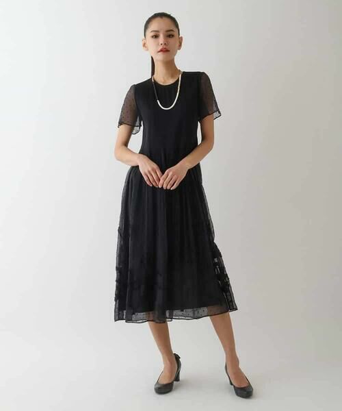 HIROKO BIS / ヒロコビス ロング・マキシ丈ワンピース | ドットフラワーシャーリング切り替えワンピース | 詳細26