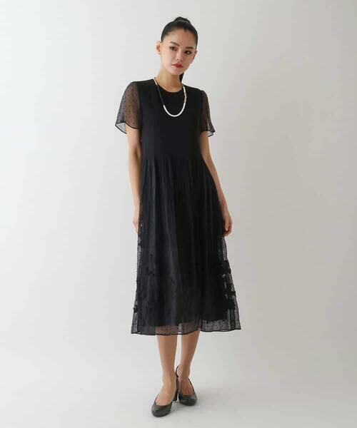 HIROKO BIS / ヒロコビス ロング・マキシ丈ワンピース | ドットフラワーシャーリング切り替えワンピース | 詳細27