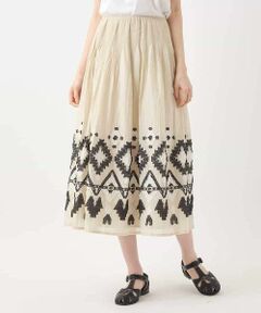 HIROKO BIS / ヒロコビス ロング・マキシ丈スカート | エスニックモチーフシャーリングスカート /洗える