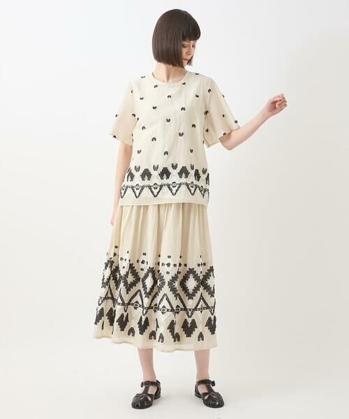 HIROKO BIS / ヒロコビス ロング・マキシ丈スカート | エスニックモチーフシャーリングスカート /洗える | 詳細15
