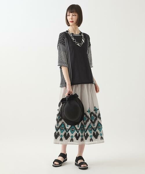 HIROKO BIS / ヒロコビス ロング・マキシ丈スカート | エスニックモチーフシャーリングスカート /洗える | 詳細20