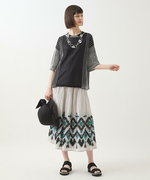HIROKO BIS / ヒロコビス ロング・マキシ丈スカート | エスニックモチーフシャーリングスカート /洗える | 詳細21