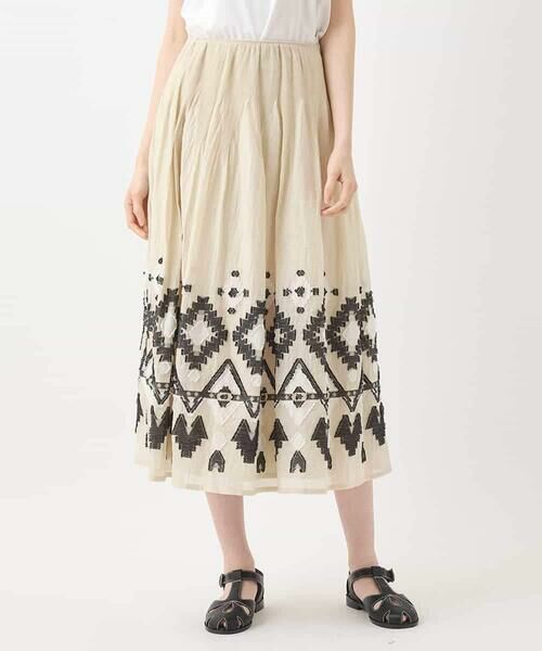 HIROKO BIS / ヒロコビス ロング・マキシ丈スカート | エスニックモチーフシャーリングスカート /洗える | 詳細9