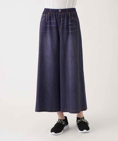 HIROKO BIS / ヒロコビス その他パンツ | デニムプリントストレッチガウチョパンツ /洗濯機で洗える(ネイビー)