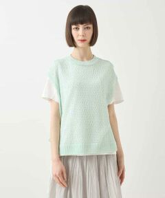 【極美品】HIROKO BIS デニムロングベスト ジレ 異素材切り替え L 極美品】HIROKO BIS デニムロングベスト ジレ 異素材切り替え L