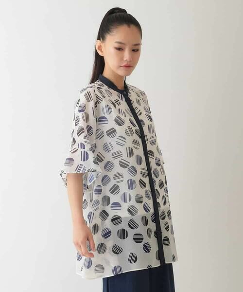 HIROKO BIS / ヒロコビス シャツ・ブラウス | ストライプドット柄プリントブラウス /洗濯機で洗える | 詳細11