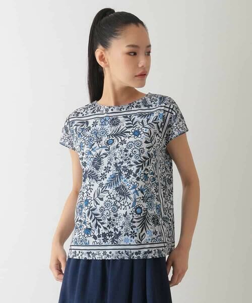 HIROKO BIS / ヒロコビス カットソー | フラワープリントフレンチスリーブカットソー /洗濯機で洗える | 詳細13