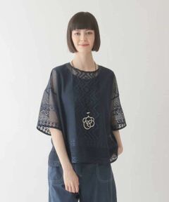 HIROKO BIS / ヒロコビス カットソー | ラッセルメッシュデザインカットソー /洗濯機で洗える