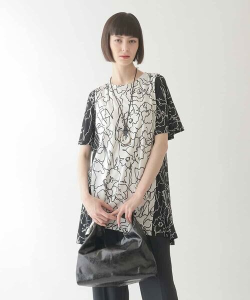 HIROKO BIS/ヒロコビス カトレア柄バイカラーデザインチュニック /洗える ホワイト M HIROKO BIS/ヒロコビス カトレア柄バイカラーデザインチュニック /洗える ホワイト M