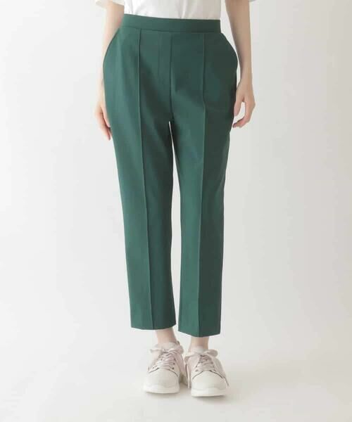 HIROKO BIS / ヒロコビス ショート・ハーフ・半端丈パンツ | 【接触冷感/吸汗速乾】センタークリースプルオンパンツ /洗濯機で洗える(グリーン)