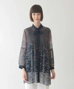グラデーションチェックサテンロングシャツ/洗濯機で洗える HIROKO BIS｜グラデーションチェックサテンロングシャツ /洗濯機