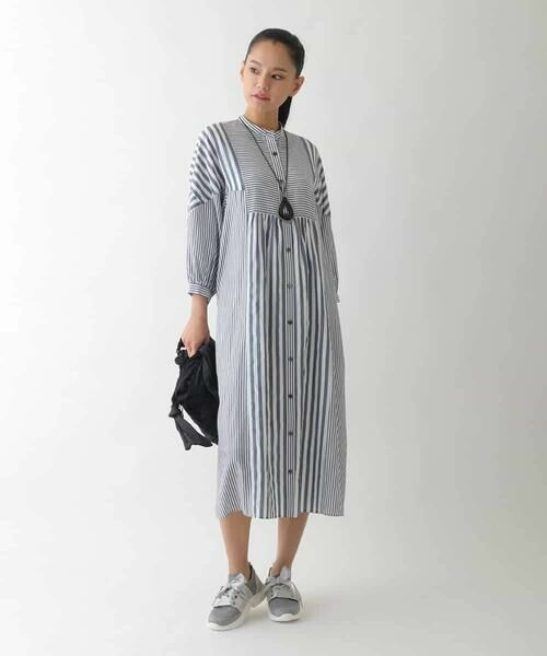 HIROKO BIS / ヒロコビス ロング・マキシ丈ワンピース | ストライプパターン切り替えデザインワンピース /洗える | 詳細14
