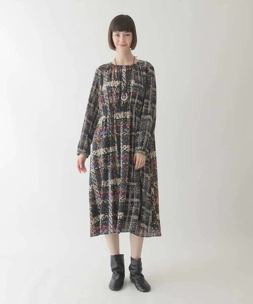 HIROKO BIS / ヒロコビス ロング・マキシ丈ワンピース | ウエストギャザーチェックプリントワンピース /洗濯機で洗える | 詳細10