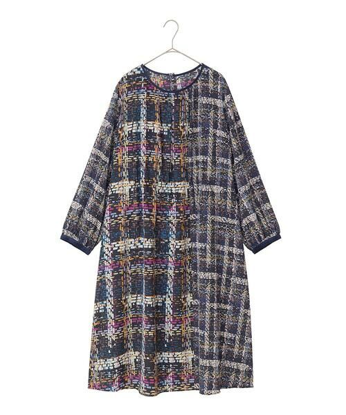 HIROKO BIS / ヒロコビス ロング・マキシ丈ワンピース | ウエストギャザーチェックプリントワンピース /洗濯機で洗える | 詳細15