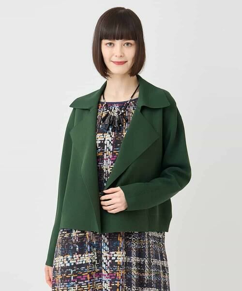 HIROKO BIS/ヒロコビス ミラノリブニットジャケット /洗える グリーン M HIROKO BIS/ヒロコビス ミラノリブニットジャケット /洗える グリーン M