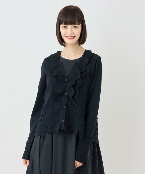 HIROKO BIS / ヒロコビス カーディガン・ボレロ | スカラップニットカーディガン(ブラック)