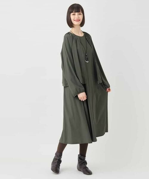 HIROKO BIS / ヒロコビス ロング・マキシ丈ワンピース | 七分丈ナイロンフレアワンピース /洗える | 詳細11