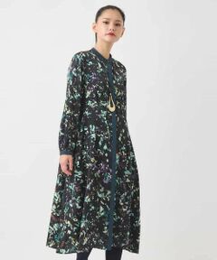 HIROKO BIS / ヒロコビス ロング・マキシ丈ワンピース | リーフプリントバンドカラーワンピース /洗濯機で洗える