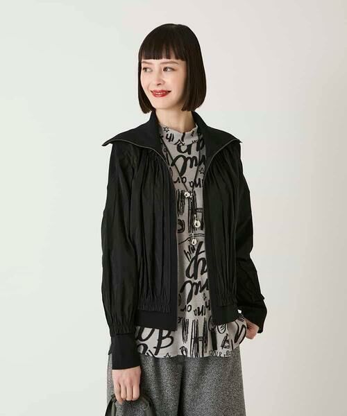 HIROKO BIS / ヒロコビス その他アウター | 異素材ジョイントニットブルゾン | 詳細1