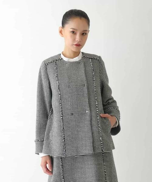 HIROKO BIS/ヒロコビス 千鳥チェックツイードジャケット ブラック L