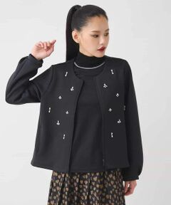 HIROKO BIS / ヒロコビス カーディガン・ボレロ | ビジューエンブロイダリーカーディガン /洗える