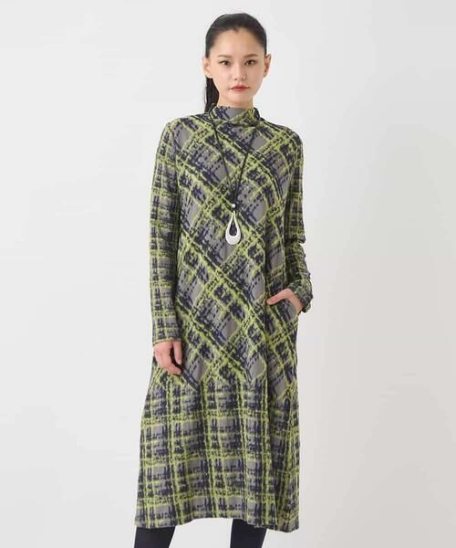 HIROKO BIS/ヒロコビス チェックパイルジャカードワンピース グレー M