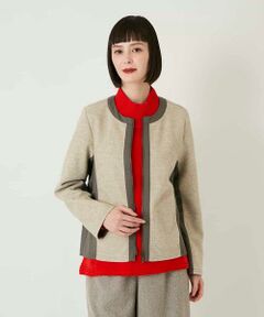 HIROKO BIS / ヒロコビス ノーカラージャケット | 異素材ノーカラージャケット /洗える