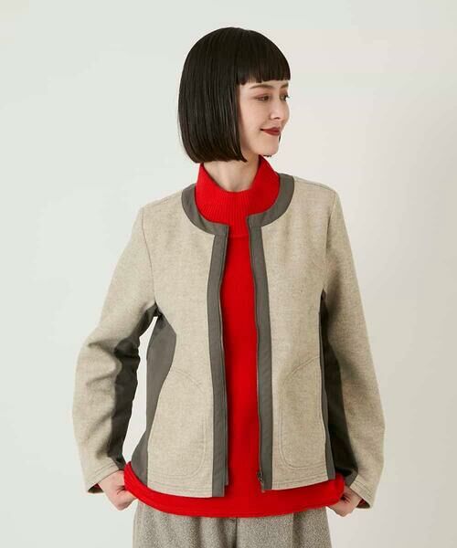 HIROKO BIS / ヒロコビス ノーカラージャケット | 異素材ノーカラージャケット /洗える | 詳細1