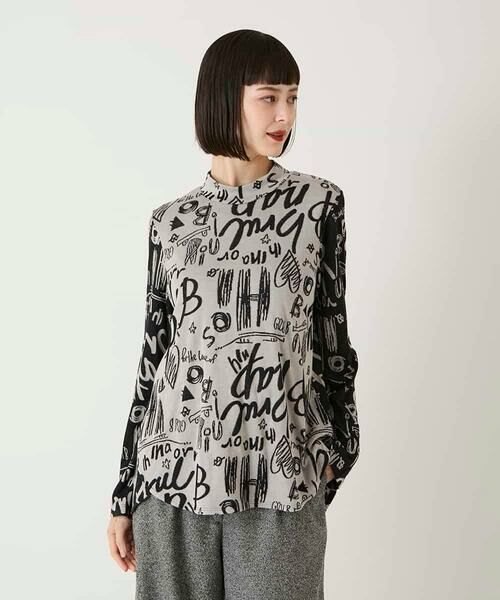 HIROKO BIS / ヒロコビス カットソー | アートロゴ総柄モックネックカットソー /洗える | 詳細9
