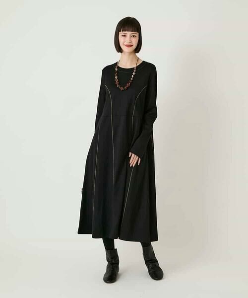 HIROKO BIS / ヒロコビス ロング・マキシ丈ワンピース | ラインアクセント切り替えデザインポンチワンピース /洗える | 詳細12