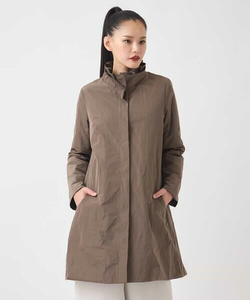 HIROKO BIS / ヒロコビス ダウンジャケット・ベスト | メモリータフタフリルカラーコート（ブラウン）