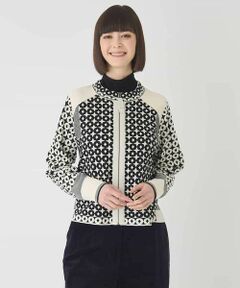 HIROKO BIS / ヒロコビス カーディガン・ボレロ | ジャカード×インターシャ幾何柄ニットカーディガン