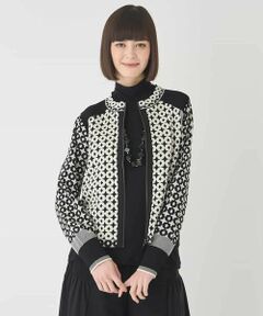HIROKO BIS / ヒロコビス カーディガン・ボレロ | ジャカード×インターシャ幾何柄ニットカーディガン