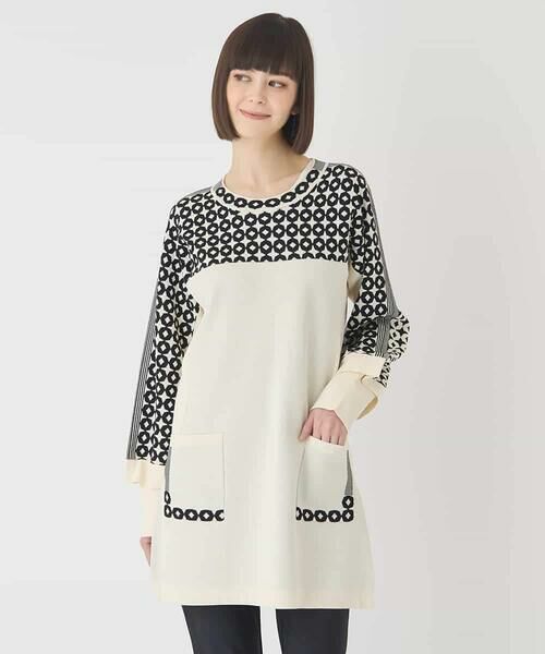 HIROKO BIS / ヒロコビス チュニック | ジャカード×インターシャ幾何柄チュニック（アイボリー）
