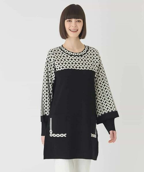 HIROKO BIS / ヒロコビス チュニック | ジャカード×インターシャ幾何柄チュニック（ブラック）