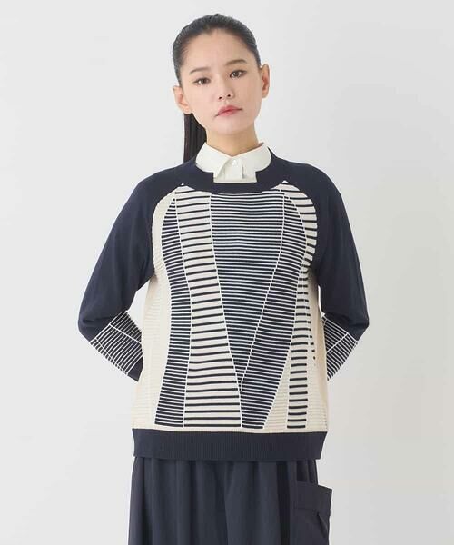 HIROKO BIS / ヒロコビス ニット・セーター | ボーダーミックスニットプルオーバー（ネイビー）