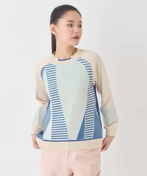 HIROKO BIS / ヒロコビス ニット・セーター | ボーダーミックスニットプルオーバー（ベージュ）