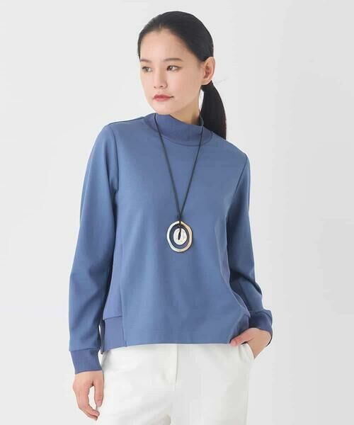 HIROKO BIS / ヒロコビス カットソー | 異素材切り替えハイネックプルオーバー（ブルー）
