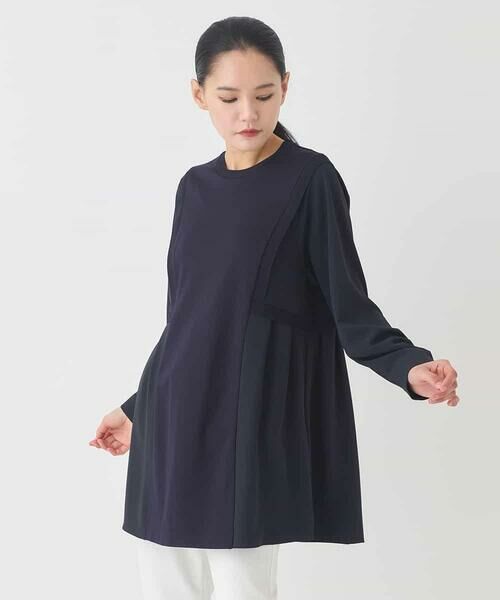 HIROKO BIS / ヒロコビス チュニック | 異素材切り替えチュニックプルオーバー（ネイビー）